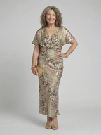 Violet & Grace™ | Abstract Print V Neck Twist Waist Midi Dress