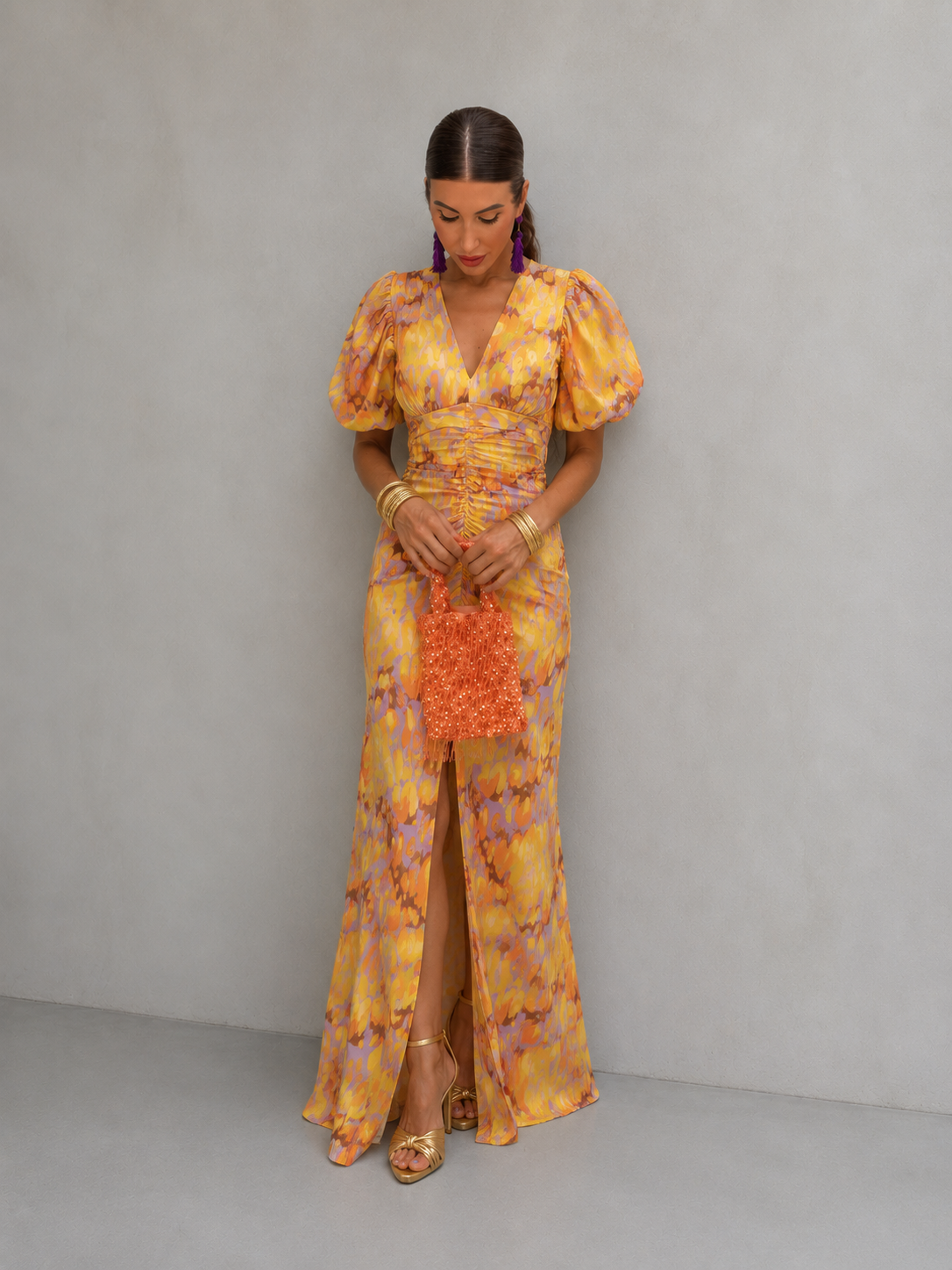 Aurora™ | Vibrant Midi Dress with Puff Sleeves