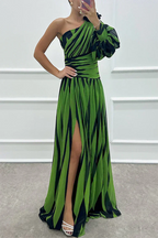 Violet & Grace™ |Elegant Striped Maxi Dress with One Shoulder