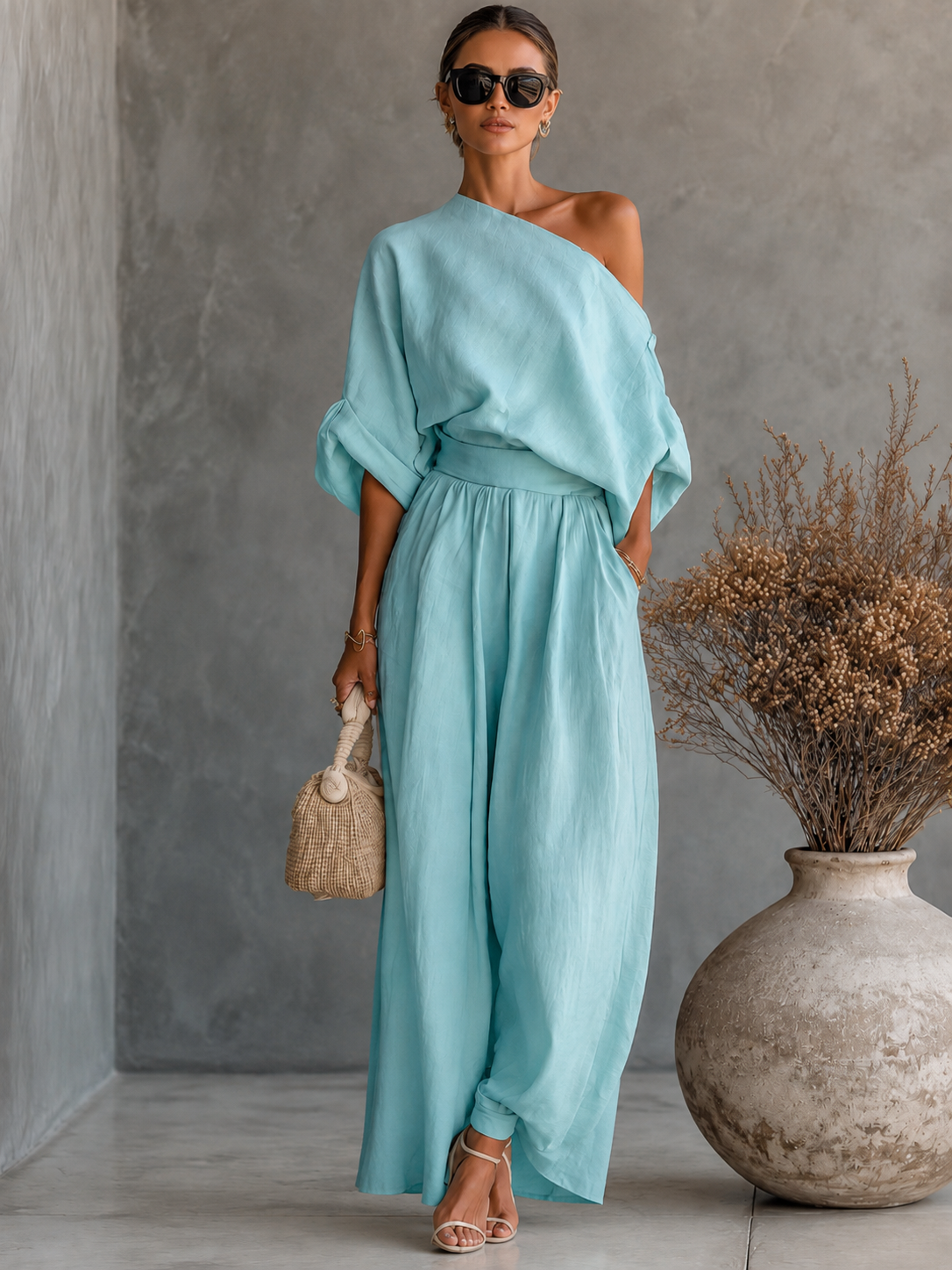 Lisa | Soft Off-Shoulder Top and Tapered Pants Set