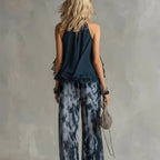 Ludovica | Stylish Navy Halter Top and Wide-Leg Printed Set