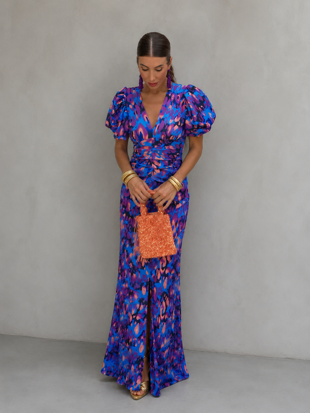 Aurora™ | Vibrant Midi Dress with Puff Sleeves