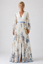 Violet & Grace™ | Long Sleeve V Neck Floral Maxi Dress