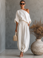 Lisa | Soft Off-Shoulder Top and Tapered Pants Set