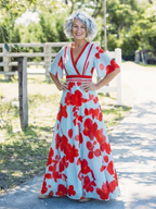 V Neck Short Sleeve Floral Maxi Dress