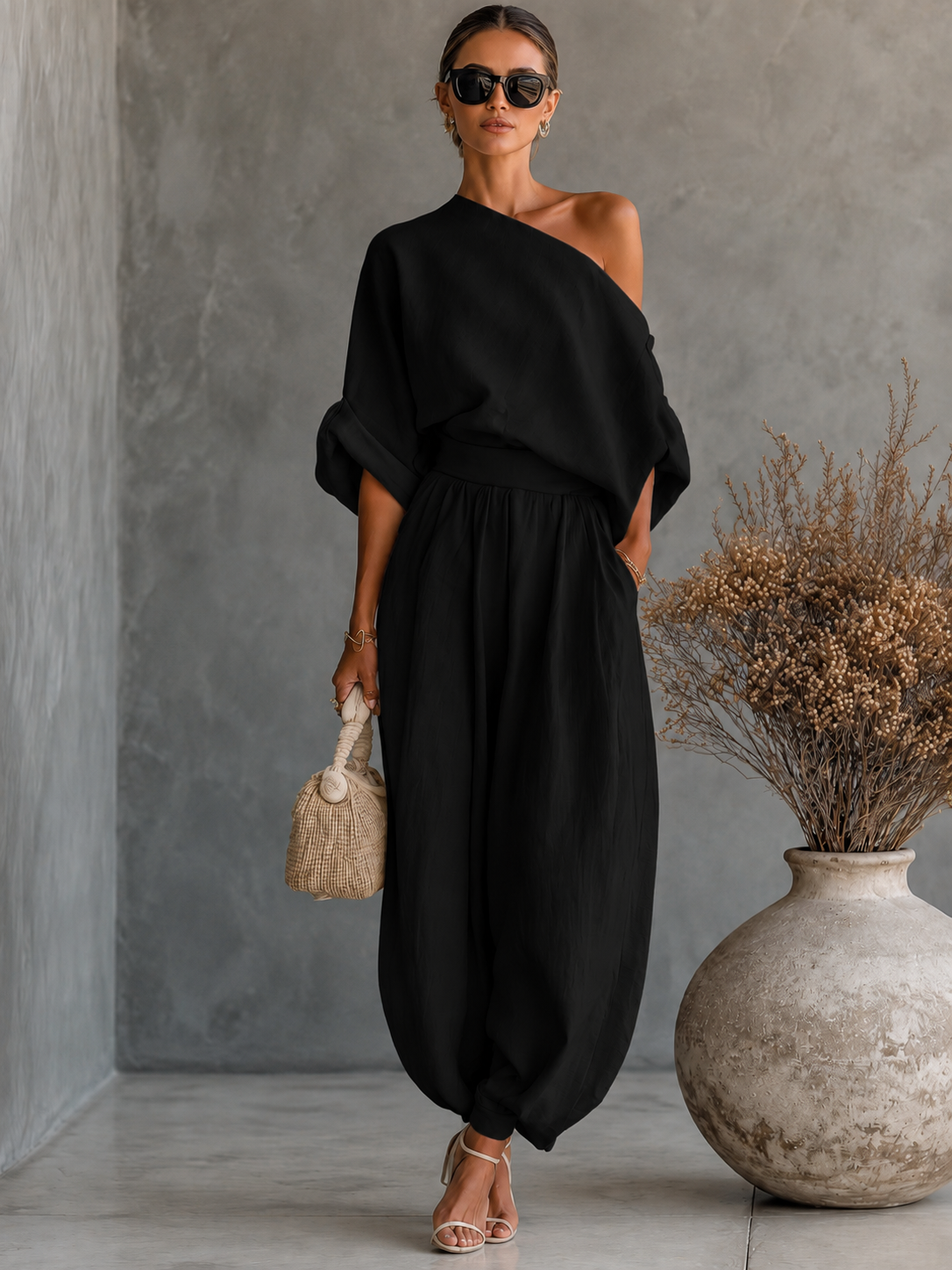Lisa | Soft Off-Shoulder Top and Tapered Pants Set